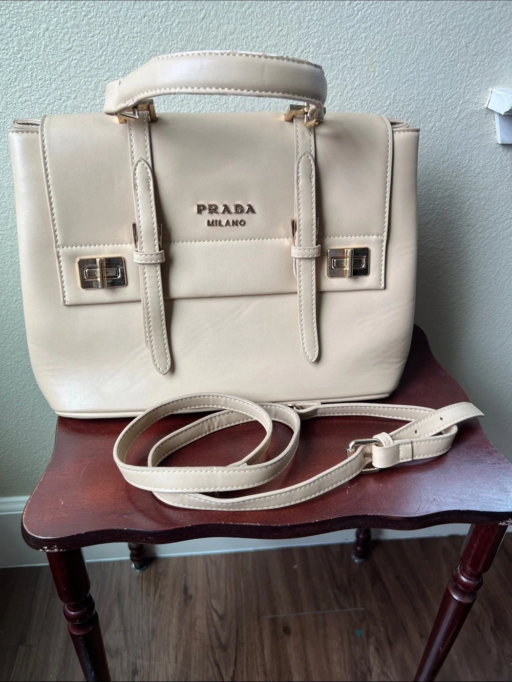 Prada Beige Leather Satchel with Gold Hardware